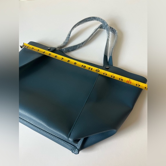 NWOT Neiman Marcus Dark Teal Blue Tote bag Vegan Leather - Picture 6 of 9